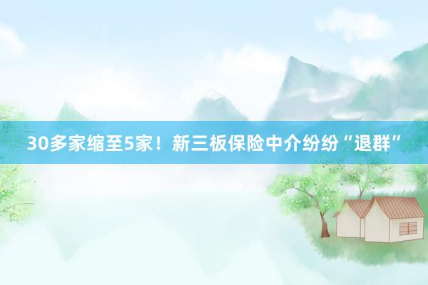 30多家缩至5家！新三板保险中介纷纷“退群”