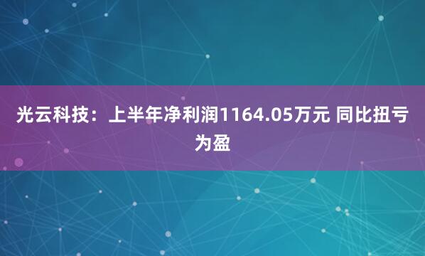 光云科技：上半年净利润1164.05万元 同比扭亏为盈
