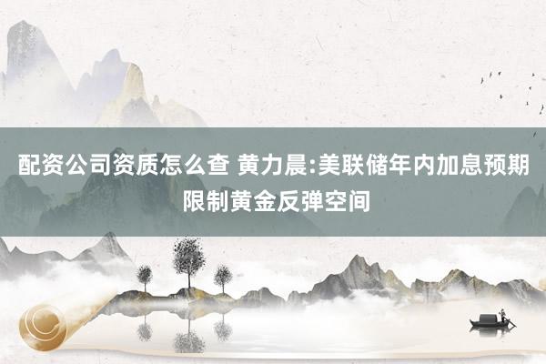 配资公司资质怎么查 黄力晨:美联储年内加息预期 限制黄金反弹空间