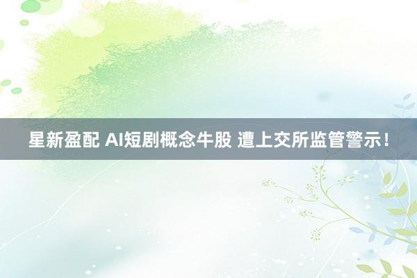 星新盈配 AI短剧概念牛股 遭上交所监管警示！
